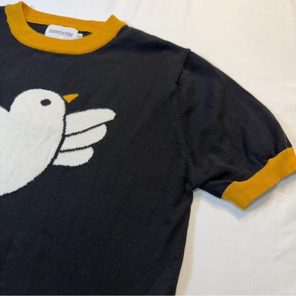 OXKNITSTORE Bird Graphic Knit Sweater Tee Black Mustard 2XL - Picture 3 of 7